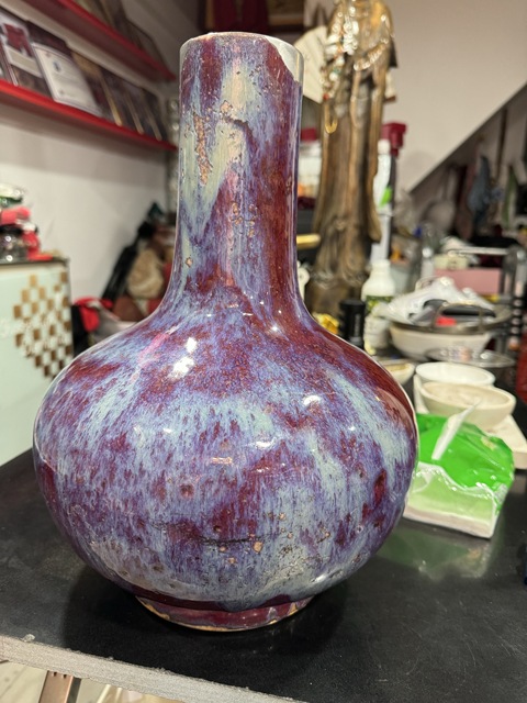 古玩陶瓷鈞紅窯變釉天球瓶真品鑒賞圖