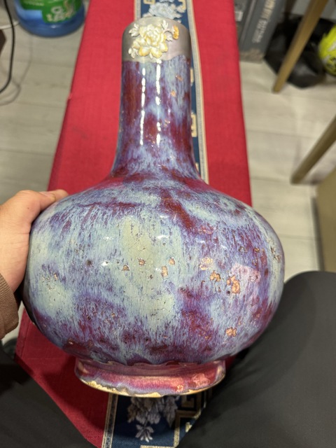 古玩陶瓷鈞紅窯變釉天球瓶真品鑒賞圖