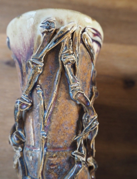 古玩陶瓷窯變釉貼塑竹紋花觚真品鑒賞圖