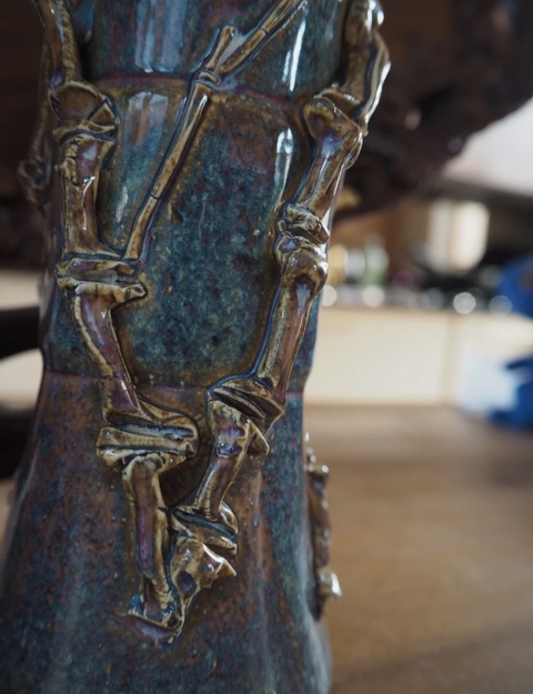 古玩陶瓷窯變釉貼塑竹紋花觚真品鑒賞圖