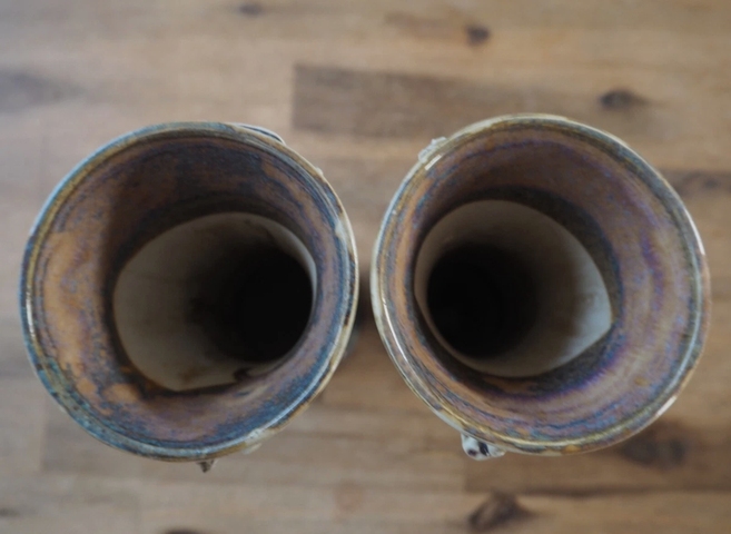 古玩陶瓷窯變釉貼塑竹紋花觚真品鑒賞圖