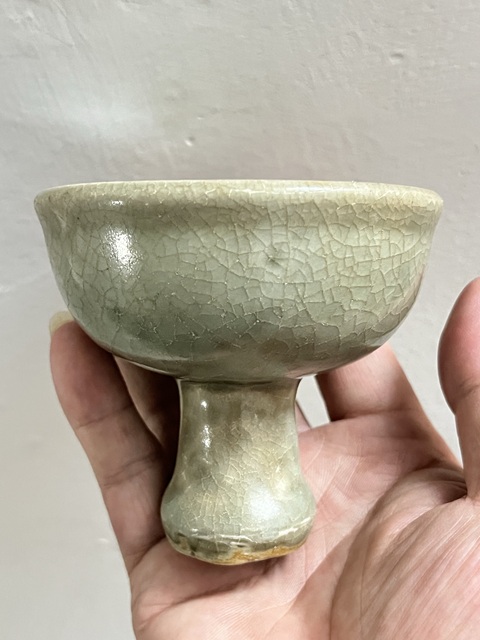 古玩陶瓷龍泉青釉高足杯真品鑒賞圖