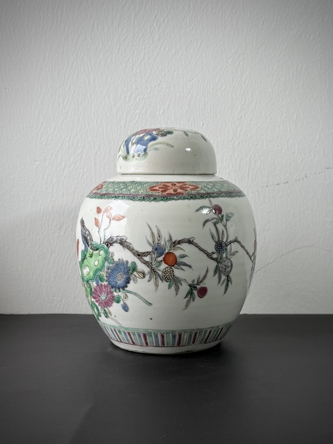 古玩陶瓷晚清·粉彩五彩洞石花鳥紋蓋罐拍賣，當前價格1500元