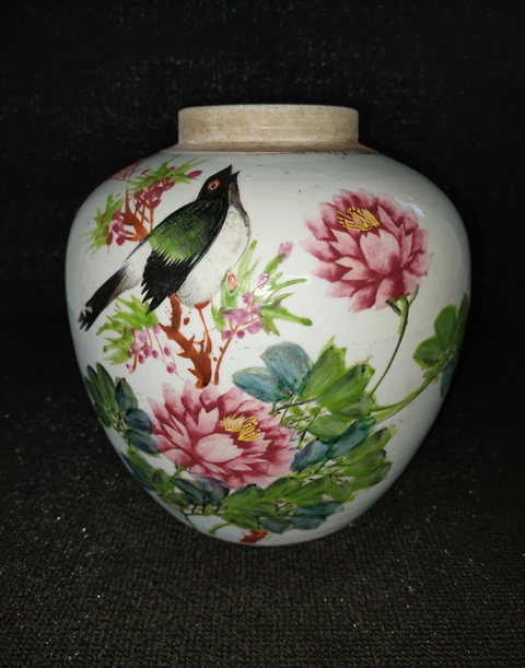 古玩陶瓷淺絳花鳥罐真品鑒賞圖