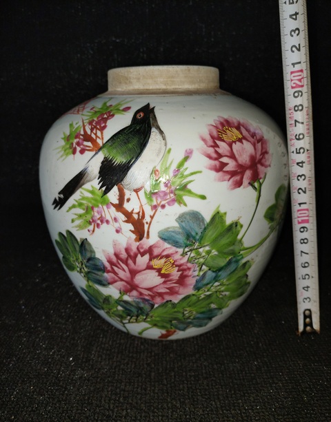 古玩陶瓷淺絳花鳥罐真品鑒賞圖