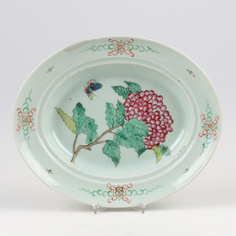 古玩陶瓷清晚期 粉彩蝶戀花折沿盤真品鑒賞圖