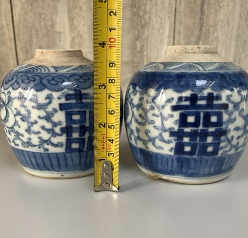 古玩陶瓷清中期 青花喜字罐真品鑒賞圖