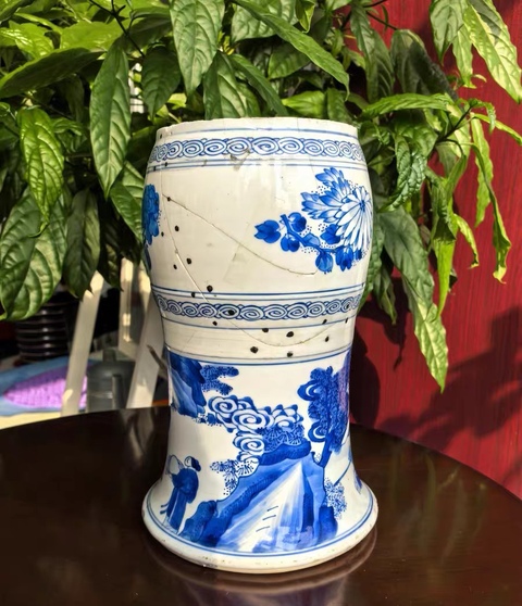 古玩陶瓷青花人物故事紋半截花觚真品鑒賞圖