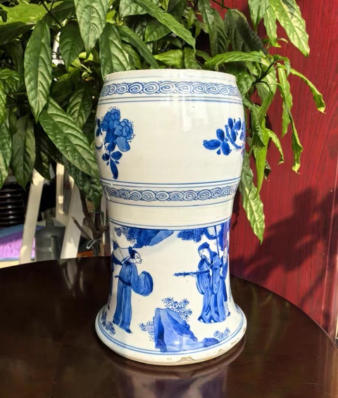 古玩陶瓷青花人物故事紋半截花觚真品鑒賞圖