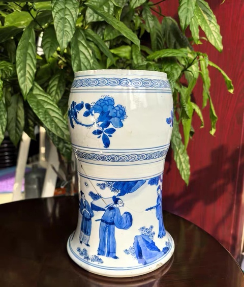 古玩陶瓷青花人物故事紋半截花觚真品鑒賞圖