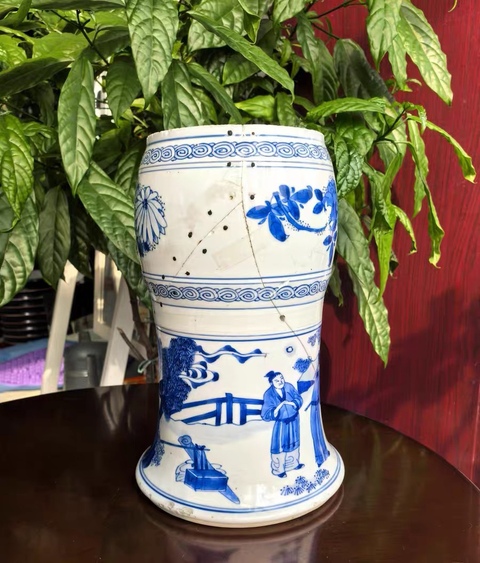 古玩陶瓷青花人物故事紋半截花觚真品鑒賞圖