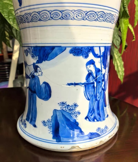 古玩陶瓷青花人物故事紋半截花觚真品鑒賞圖