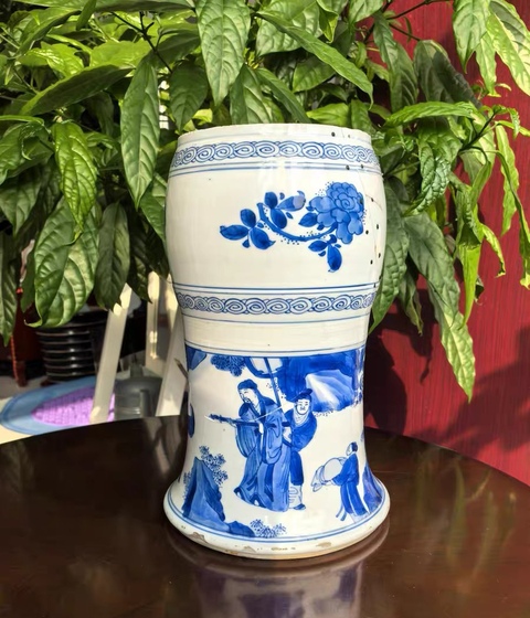 古玩陶瓷青花人物故事紋半截花觚真品鑒賞圖