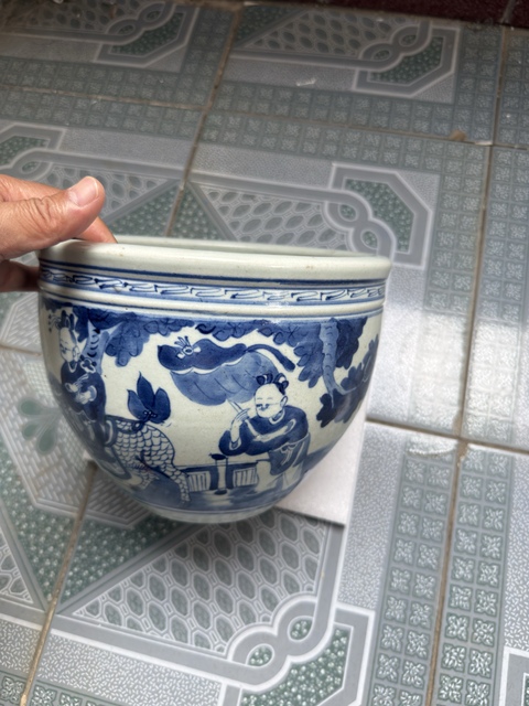 古玩陶瓷麒麟送子青花缸真品鑒賞圖