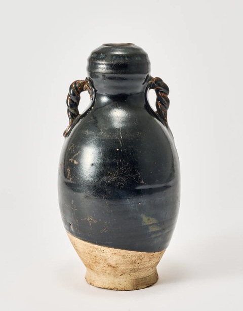 古玩陶瓷五代磁州窯系黑釉雙耳葫蘆瓶真品鑒賞圖