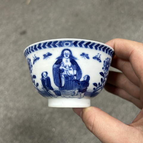 古玩陶瓷青花圣母像杯真品鑒賞圖