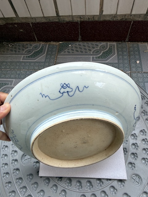 古玩陶瓷壽字紋梵字紋青花盤真品鑒賞圖