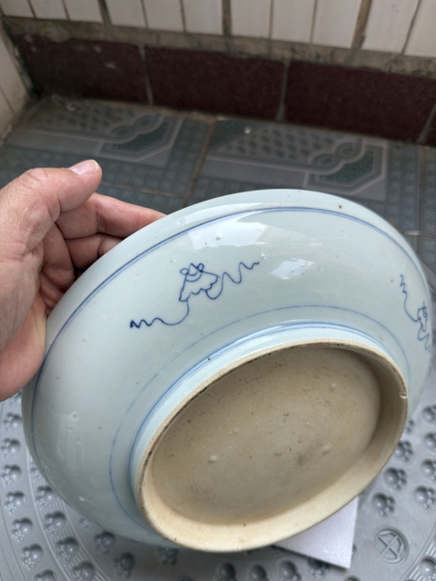 古玩陶瓷壽字紋梵字紋青花盤真品鑒賞圖