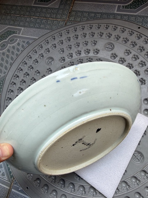 古玩陶瓷青花釉里紅魚(yú)藻紋盤真品鑒賞圖