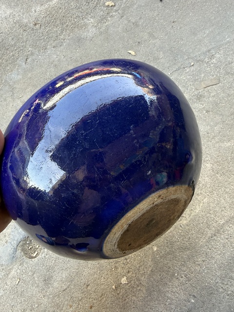 古玩陶瓷霽藍釉三乳足缽式香爐真品鑒賞圖