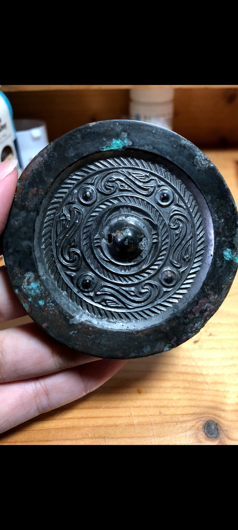 古玩銅器黑漆古四虺鏡真品鑒賞圖