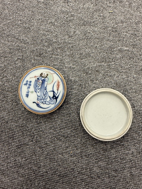 古玩陶瓷一葦渡江印泥盒真品鑒賞圖