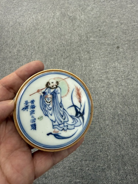 古玩陶瓷一葦渡江印泥盒真品鑒賞圖