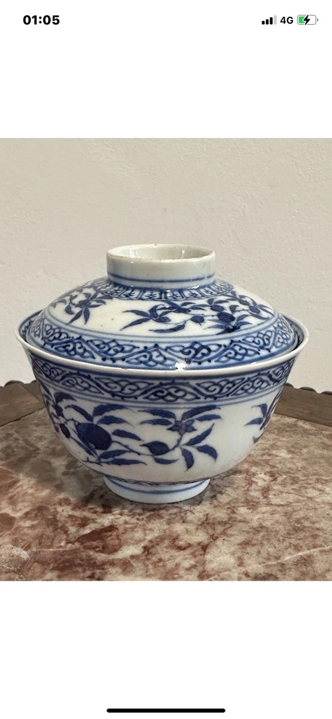 古玩陶瓷青花三多紋蓋碗真品鑒賞圖