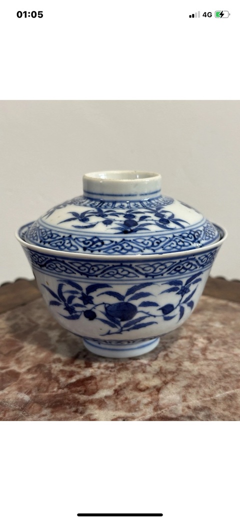 古玩陶瓷青花三多紋蓋碗真品鑒賞圖