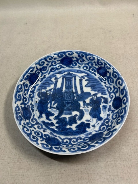 古玩陶瓷人物詩紋青花盤真品鑒賞圖