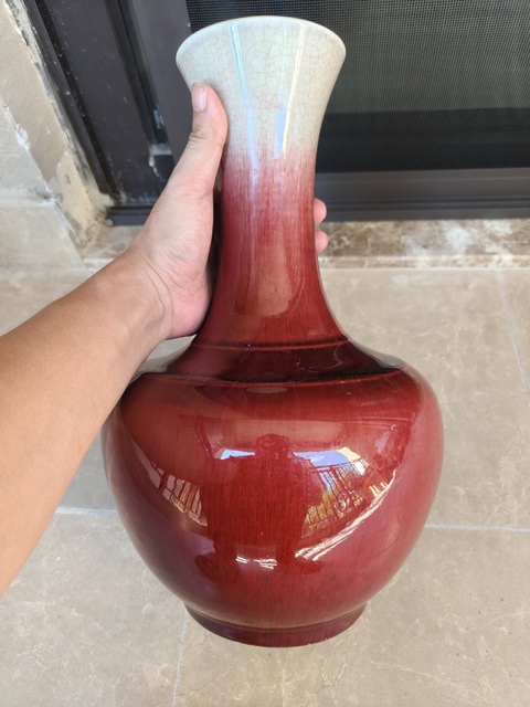 古玩陶瓷清末民國郎窯紅釉賞瓶真品鑒賞圖