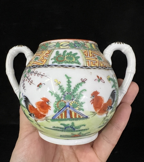 古玩陶瓷廣彩雞紋糖罐真品鑒賞圖