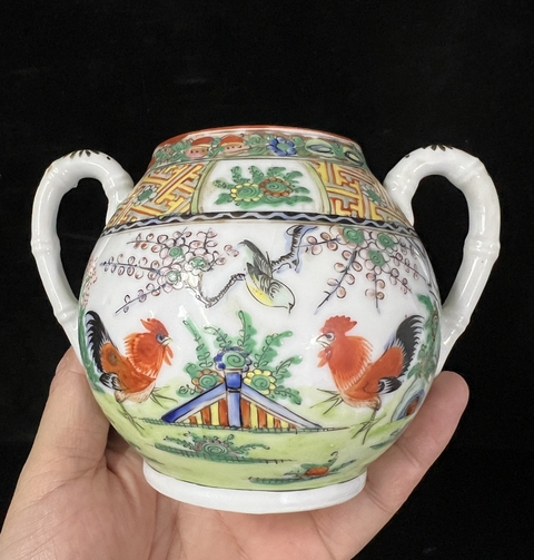 古玩陶瓷廣彩雞紋糖罐真品鑒賞圖