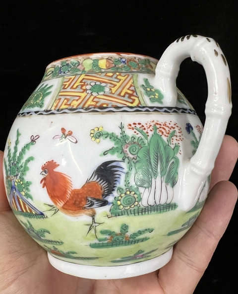 古玩陶瓷廣彩雞紋糖罐真品鑒賞圖