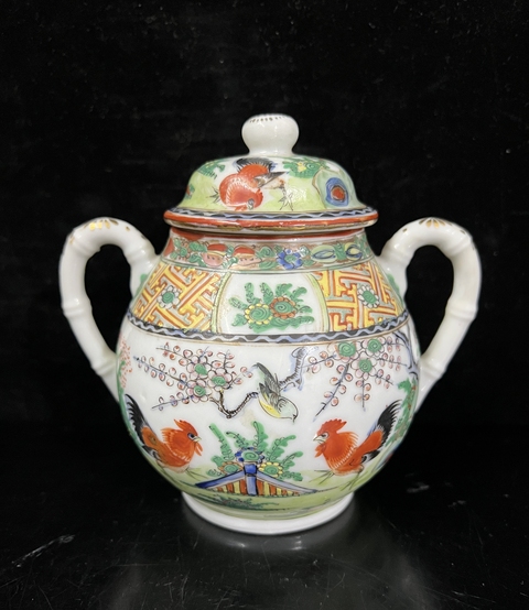 古玩陶瓷廣彩雞紋糖罐真品鑒賞圖