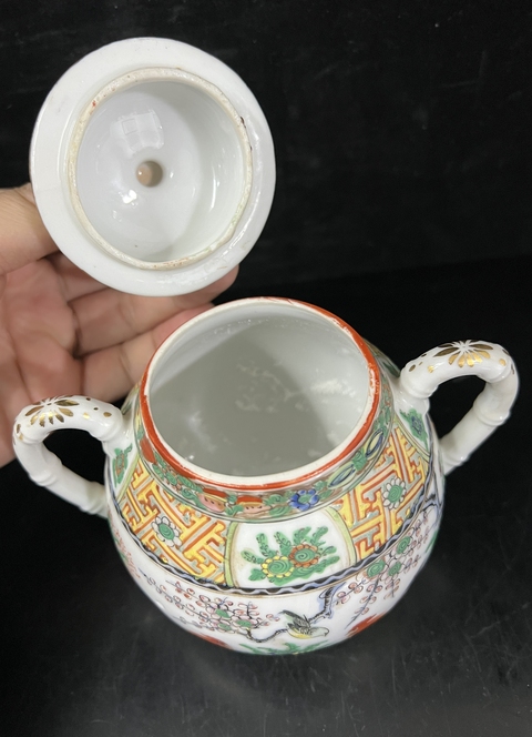 古玩陶瓷廣彩雞紋糖罐真品鑒賞圖