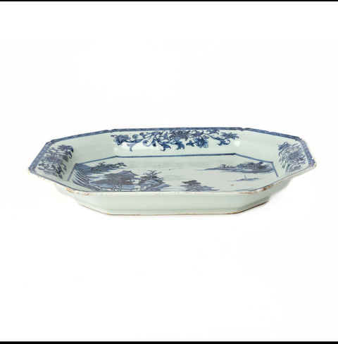 古玩陶瓷清乾隆 青花山水紋折沿盤真品鑒賞圖