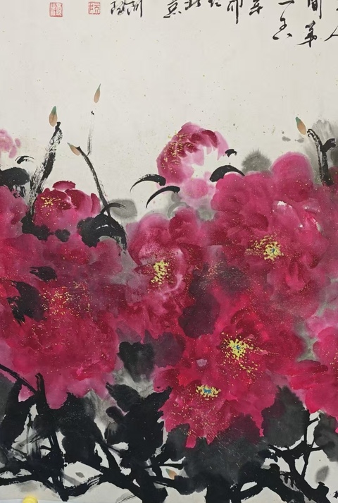 古玩字畫中國藍天書畫院常務副院長安徽美協會員阮圣杰 牡丹圖拍賣，當前價格699元