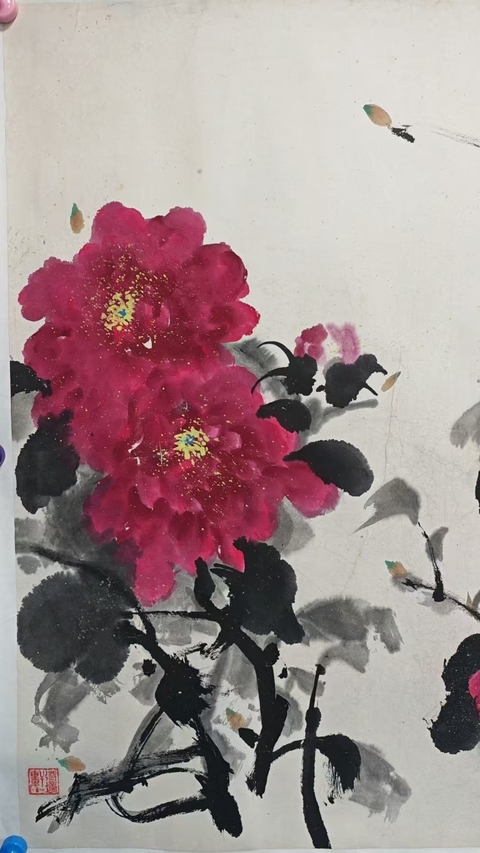 古玩字畫中國藍天書畫院常務副院長安徽美協會員阮圣杰 牡丹圖拍賣，當前價格699元