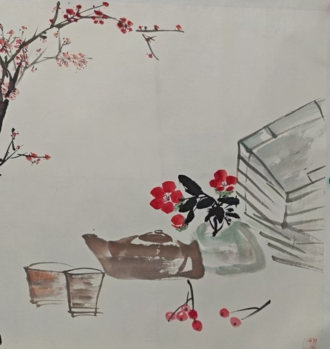 古玩字畫浙江美協(xié)會員杭州著名花鳥畫家洪國林（清遠(yuǎn)）博古圖拍賣，當(dāng)前價格499元