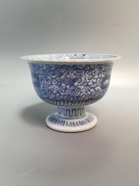 古玩陶瓷晚清民國淡描青花壽字高足杯拍賣，當前價格526元