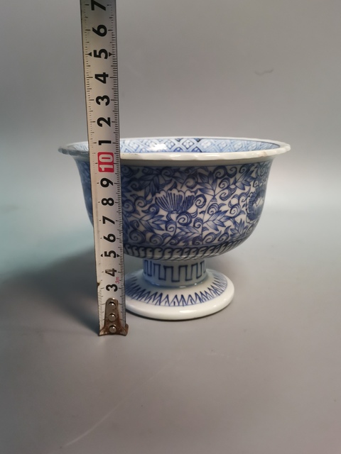 古玩陶瓷晚清民國淡描青花壽字高足杯拍賣，當前價格526元