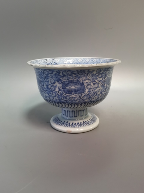 古玩陶瓷晚清民國淡描青花壽字高足杯拍賣，當前價格526元