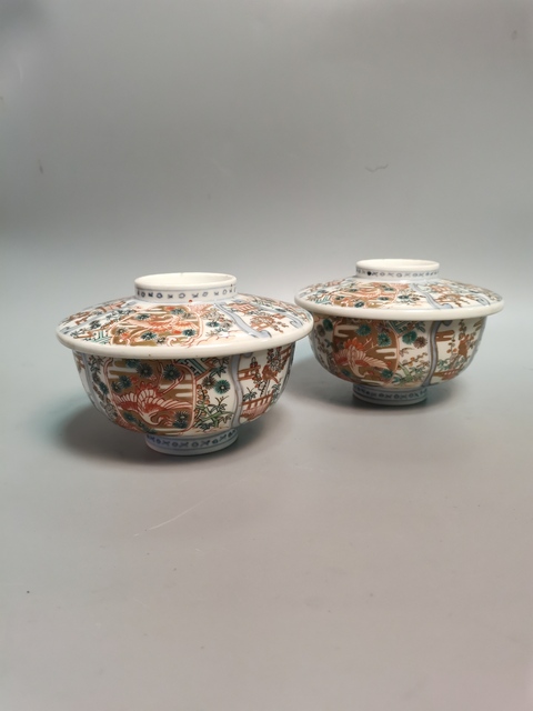 古玩陶瓷民國青花五彩花鳥蓋碗一對拍賣，當(dāng)前價(jià)格526元