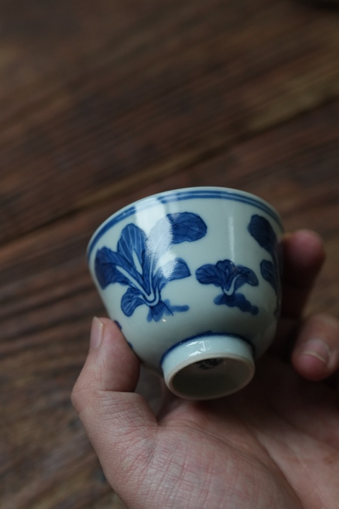 古玩陶瓷青花百財圖仰鐘杯真品鑒賞圖