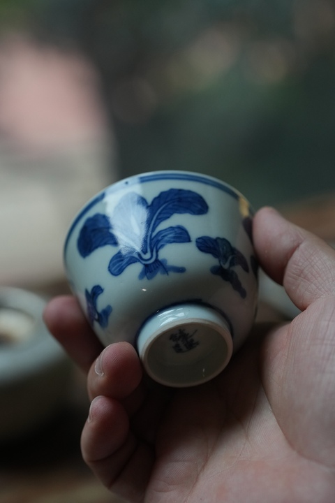 古玩陶瓷青花百財圖仰鐘杯真品鑒賞圖