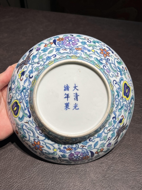 古玩陶瓷斗彩花卉紋折腰盤真品鑒賞圖