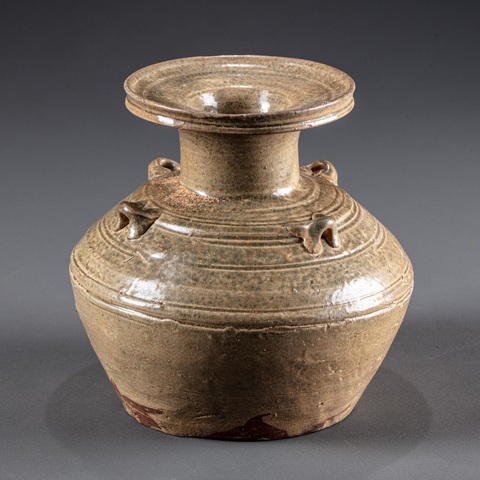 古玩陶瓷青釉盤口四系壺真品鑒賞圖