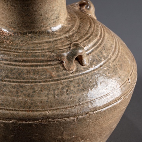 古玩陶瓷青釉盤口四系壺真品鑒賞圖