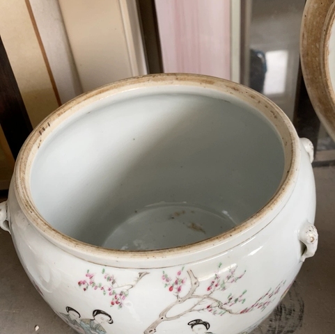 古玩陶瓷粉彩侍女人物粥罐真品鑒賞圖